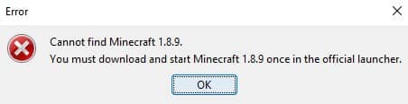 Cannot find Minecraft 1.8.9 (Không tìm thấy phiên bản Minecraft 1.8.9)