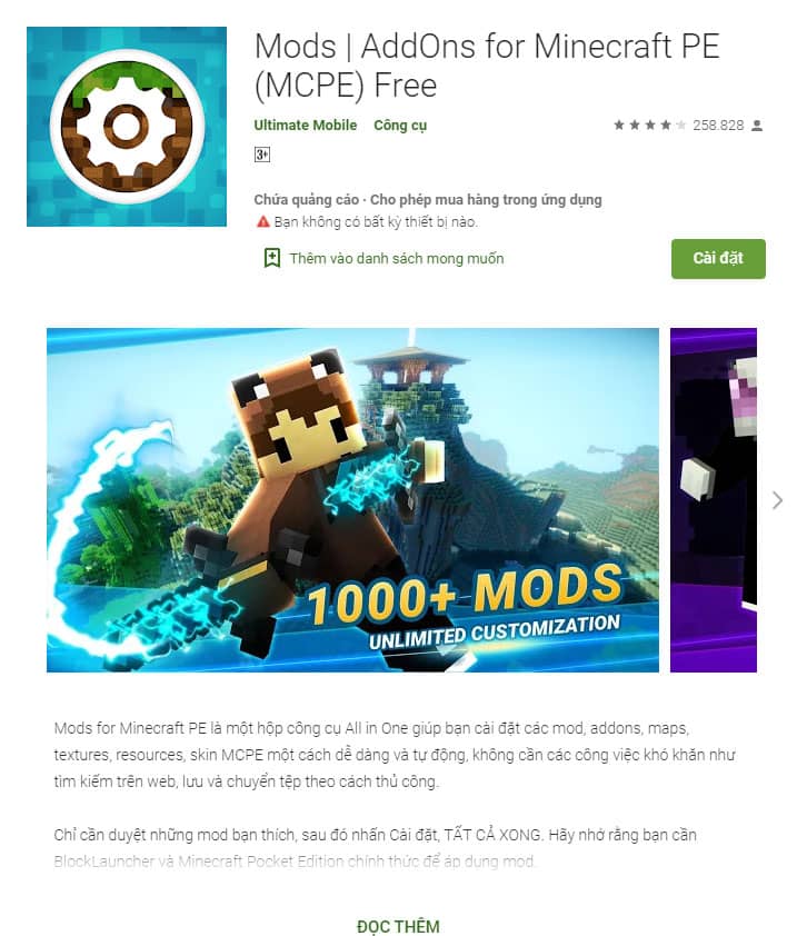 Cài đặt và tải mods trên Minecraft PE